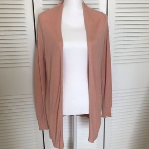 Blush pink draped long ope front cardigan